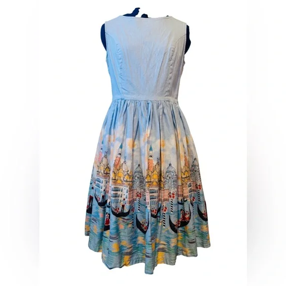 Lindy Bop Blue Dress with Venice Print - Picture 1 of 6